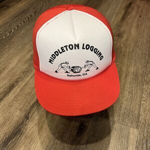 True Vintage 70s 80s Work Chore Snapback Red White GA Logging Wood‎ Promo
